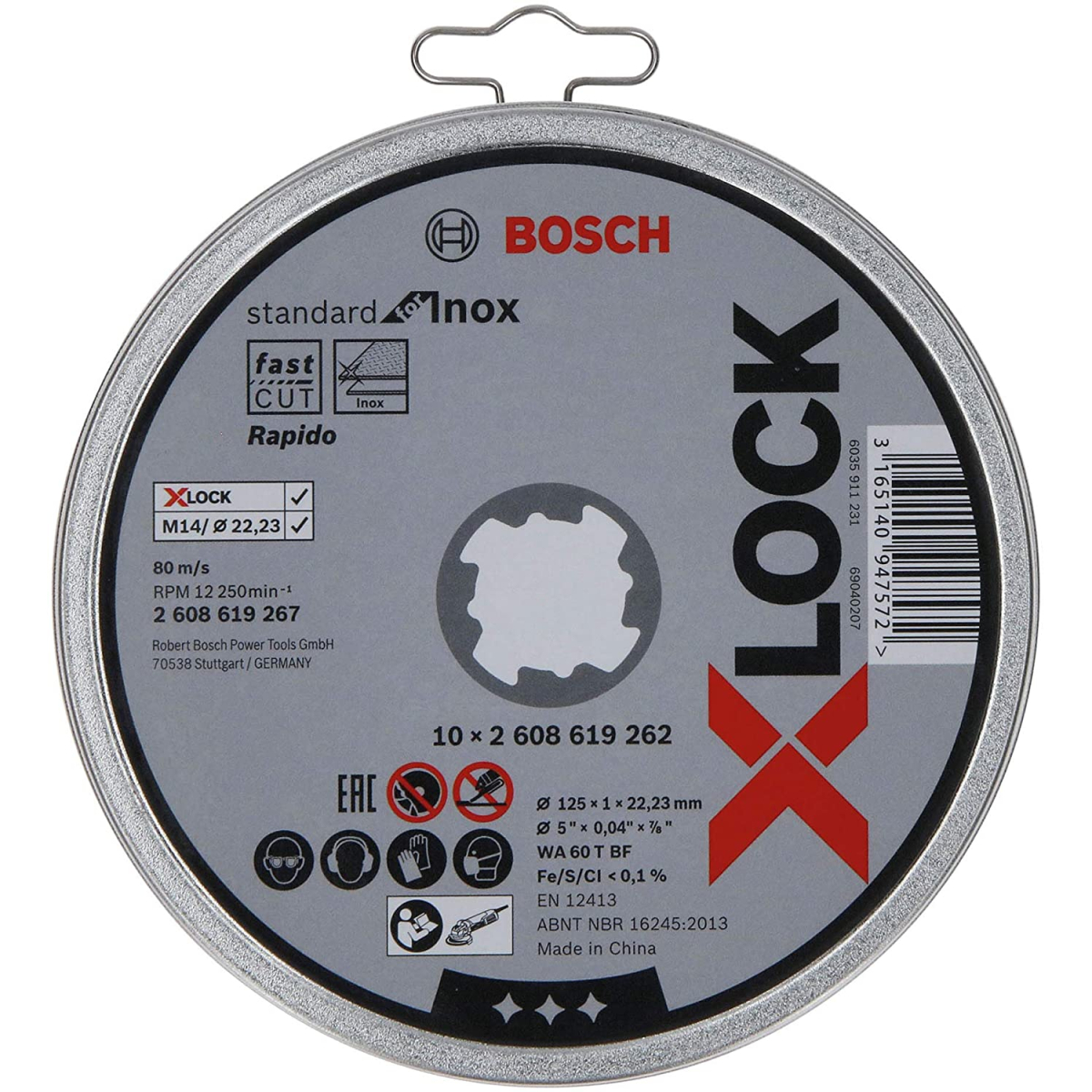 Bosch PRO 2608619267 X-Lock Standard For Inox 10X125X1X22.23mm Straight Cutting  Wa 60 T Bf, 10 X 125 X 1 X 22.23mm (Pack Of 10)