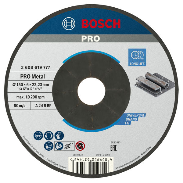 Bosch 2608619777 PRO Metal Bonded Grinding Disc, 150 x 6 x 22.23 mm (Pack 10)
