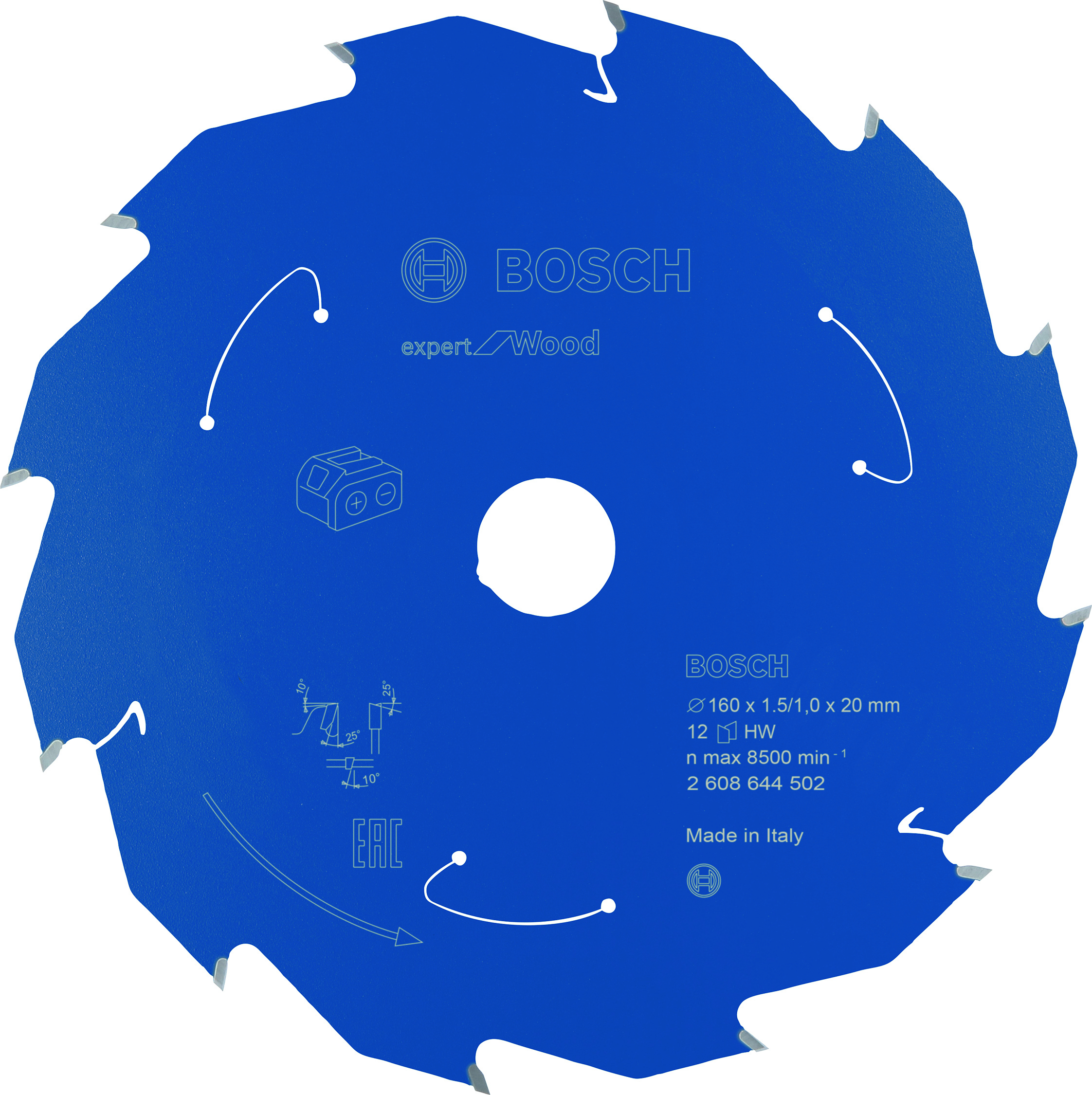 Bosch 2608644502 Expert For Wood Circular Saw Blade For Cordless Saws 160X1.5/1X20 T12 (1 Pack Of 1)