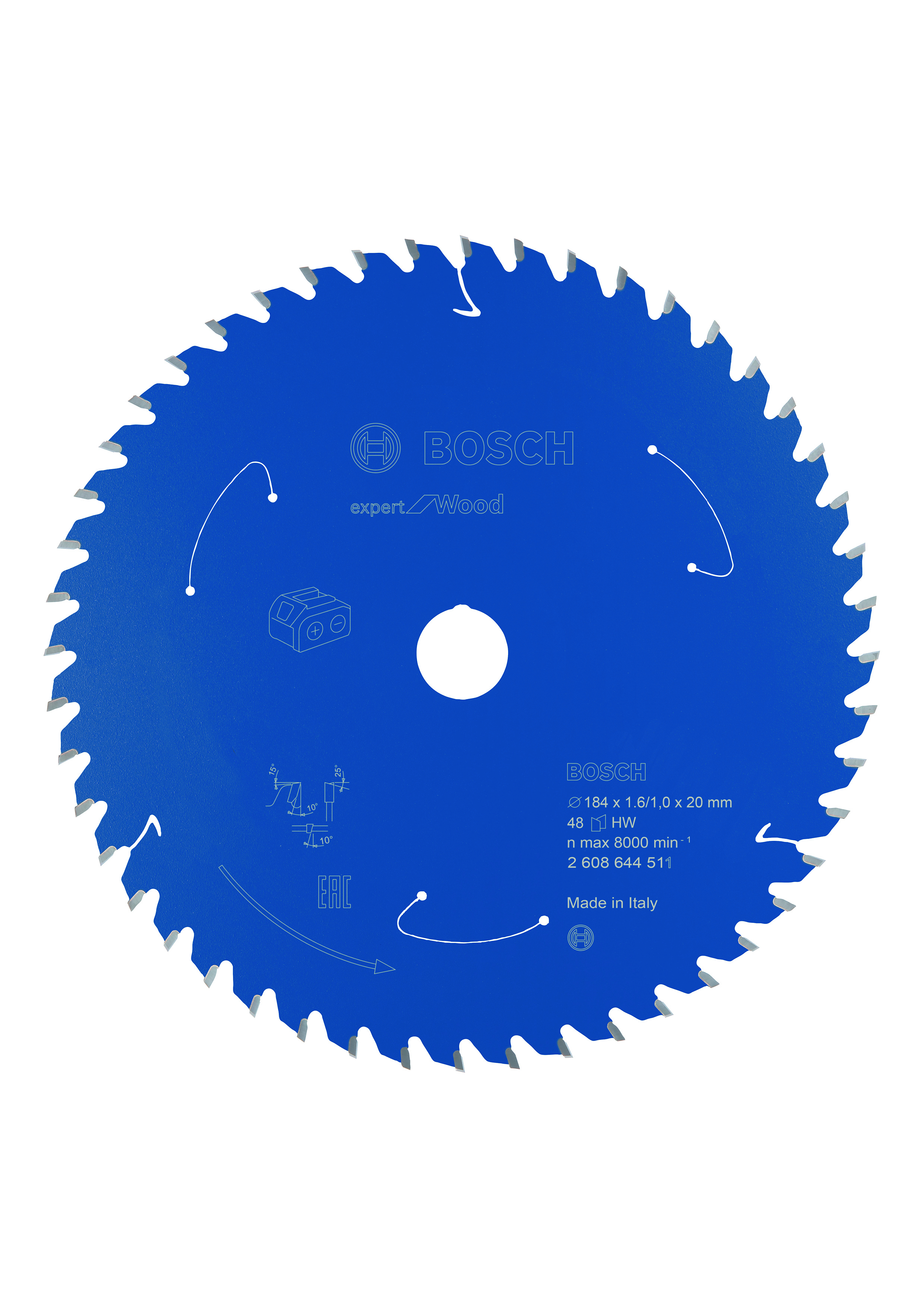 Bosch 2608644511 Expert For Wood Circular Saw Blade For Cordless Saws 184X1.6/1X20 T48 (1 Pack Of 1)