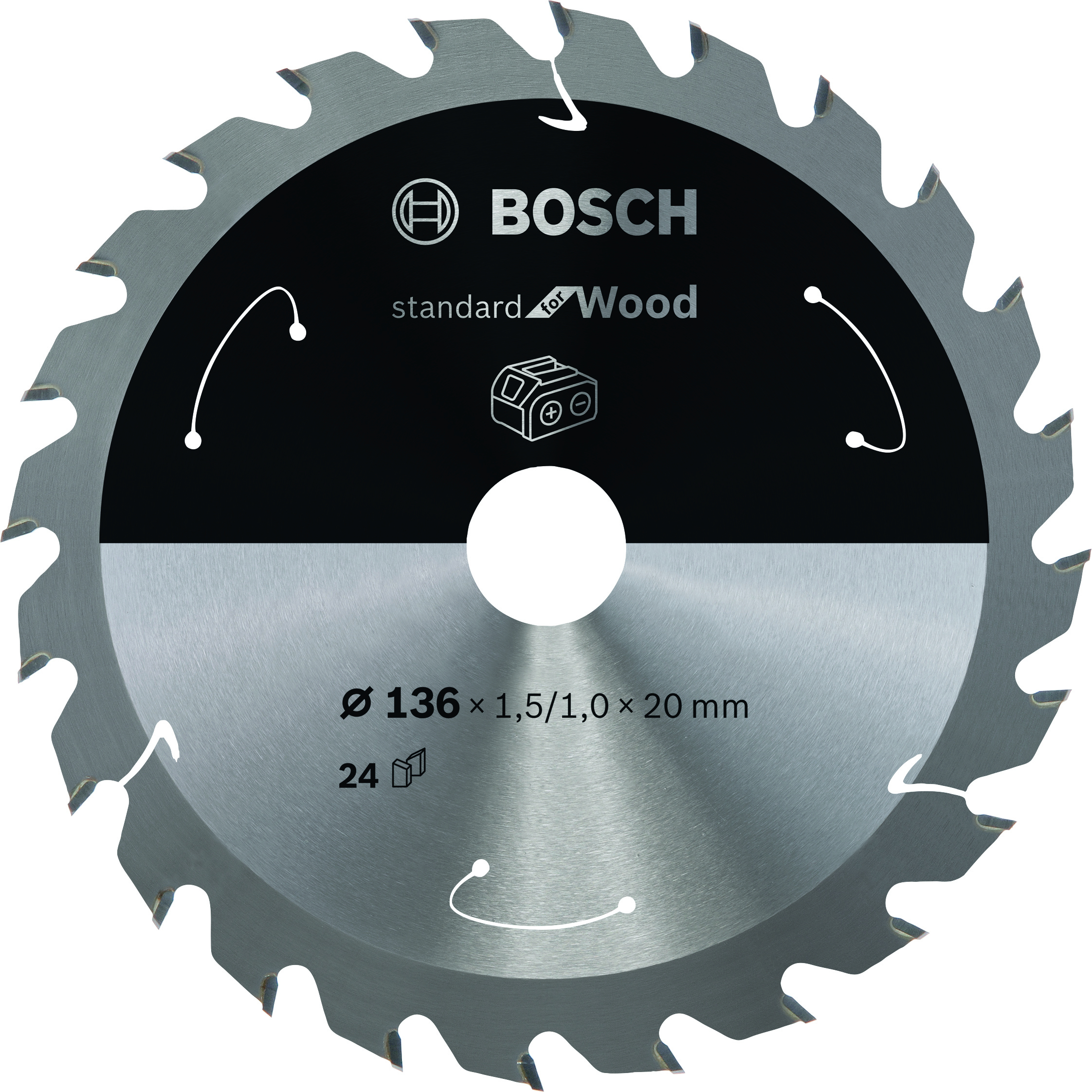 Bosch PRO 2608837668 Standard For Wood Circular Saw Blade For Cordless Saws 136X1.5/1X20 T24 (1 Pack Of 1)