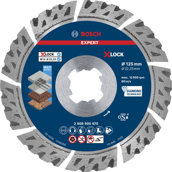 Bosch 2608900670 EXPERT MultiMaterial X-LOCK Diamond Cutting Disc 125 x 22.23 x 2.4 x 12 mm