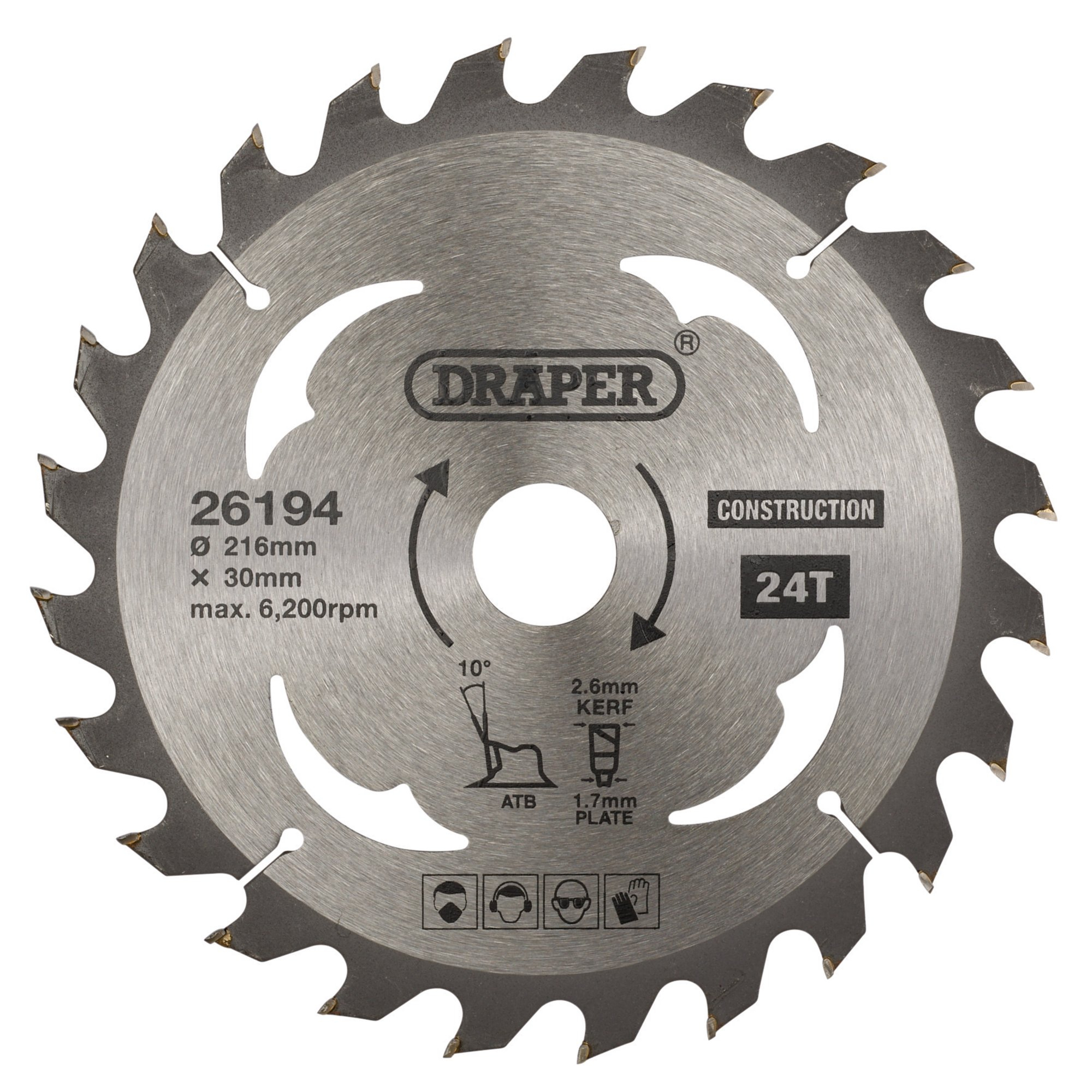 Draper 26194 SBC4 Tct Construction Circular Saw Blade, 216 X 30mm, 24 T