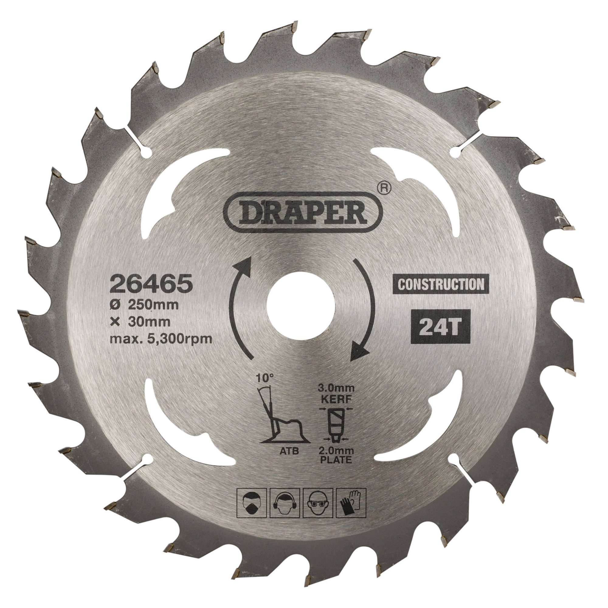 Draper 26465 SBC6 Tct Construction Circular Saw Blade, 250 X 30mm, 24 T