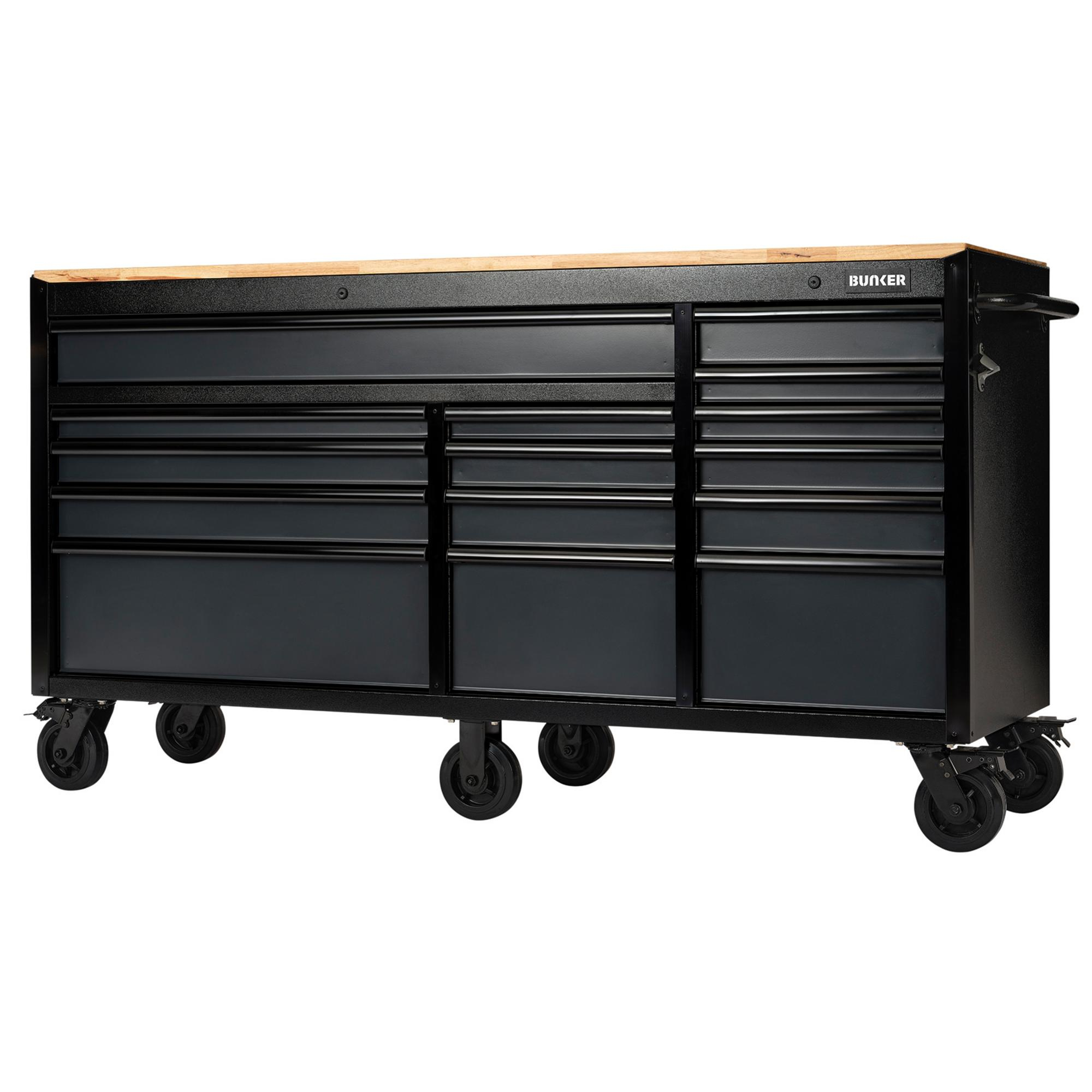 Draper 27242 B100-72G/FSC Bunker&#174; 15 Drawer Workbench Roller Tool Cabinet, 72", Grey