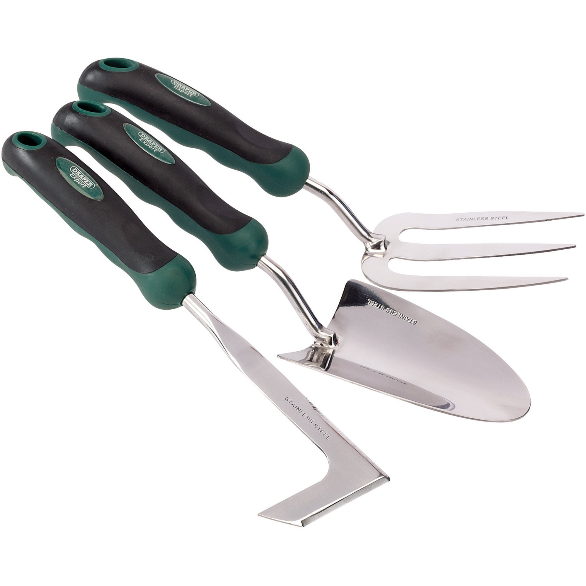 Draper 27436 GSFTPW 3 Piece Stainless Steel Heavy Duty Soft Grip Fork, Trowel and Weeder Set