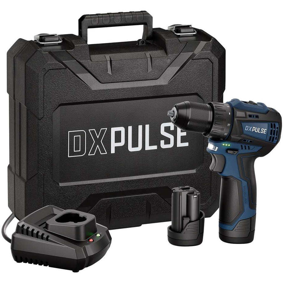 DXPULSE 27917 12V Brushless Drill Driver Kit With 2 x 2.0Ah Batteries In Case