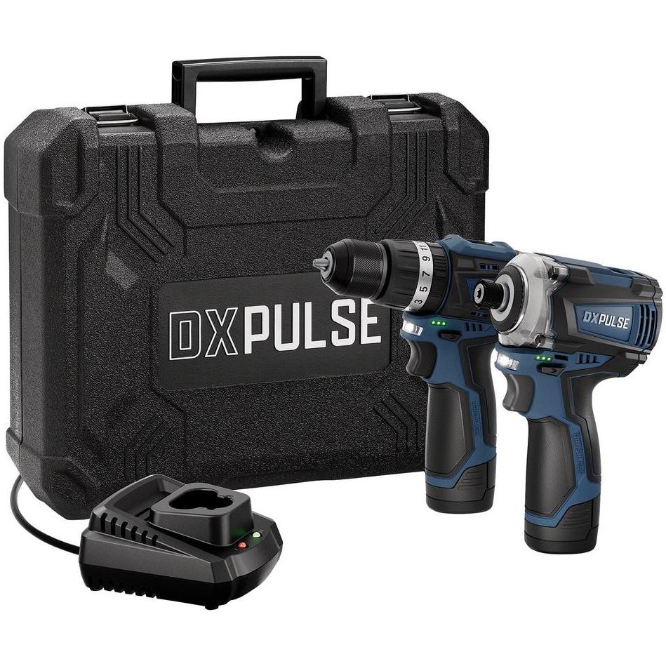 DXPULSE 27983 12V Brushless Combi Drill & Impact Driver Kit, 1/4" Sq. Dr With 2 x 2.0Ah Batteries In Case