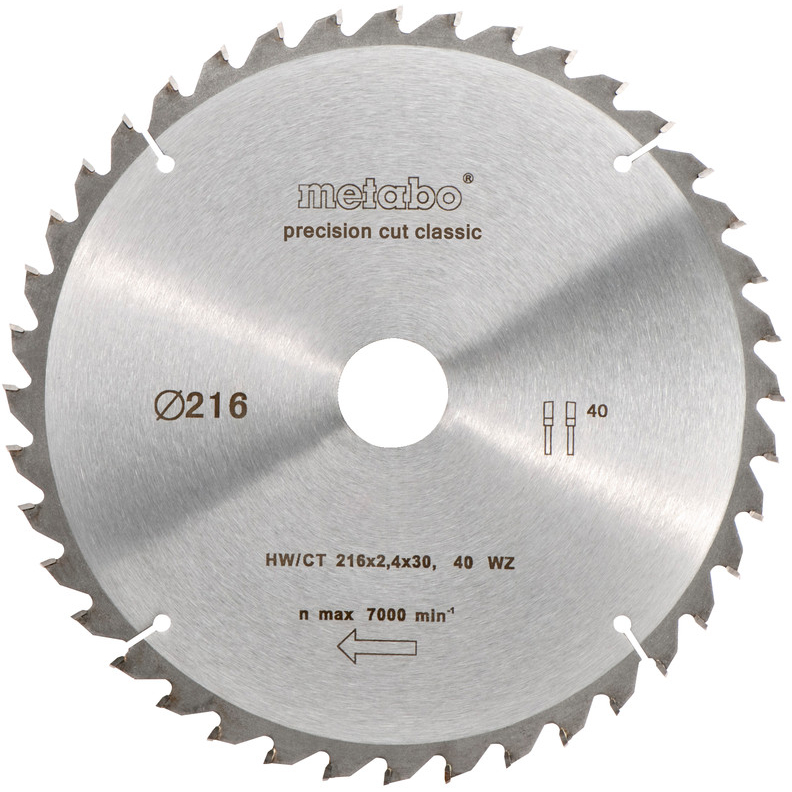 Metabo 628060000 216mm x 30mm 40 Tooth TCT Circular Saw Blade