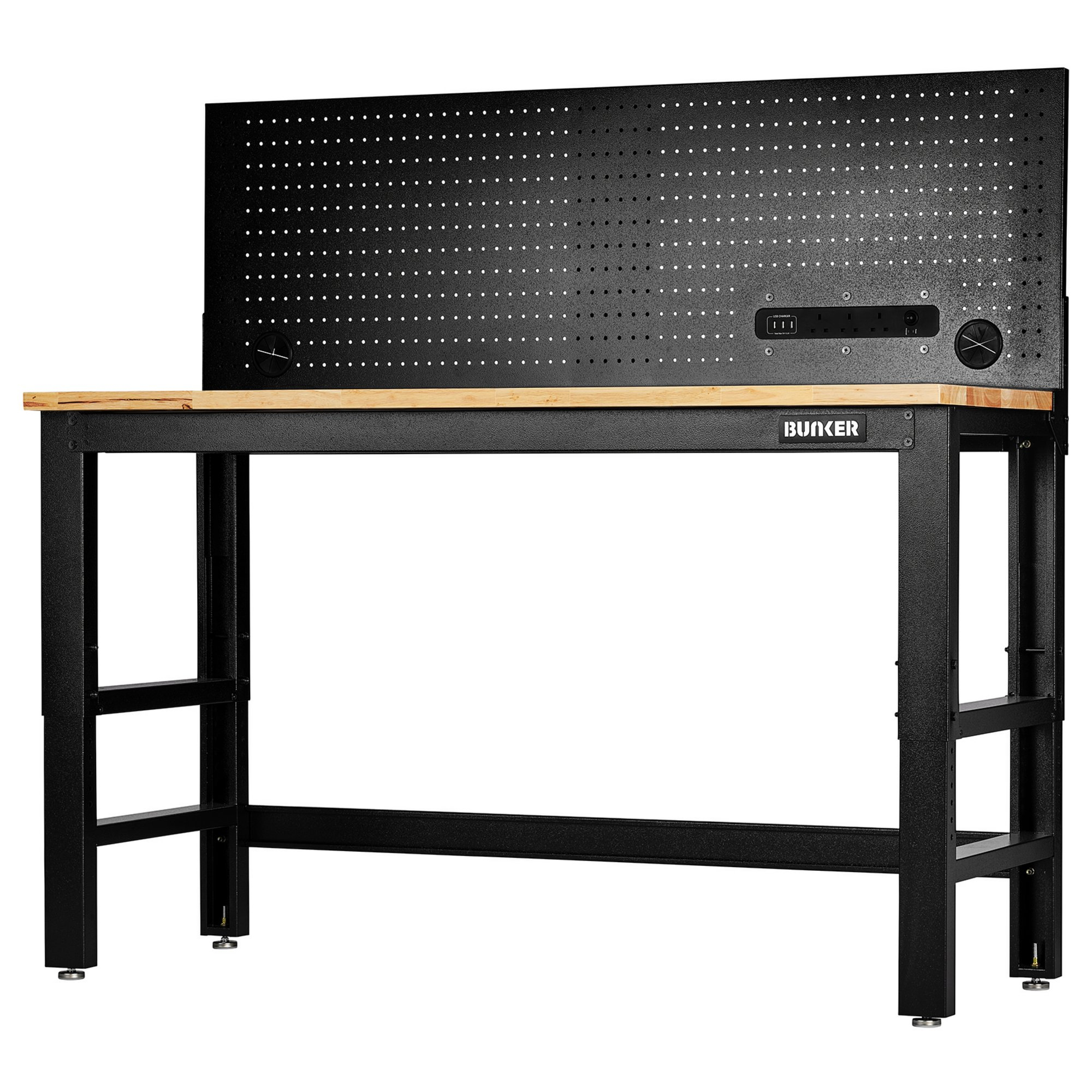 Draper 28096 B300-WB61WPP Bunker&#174; Workbench With Hardwood Worktop And Power Pegboard, 1550mm