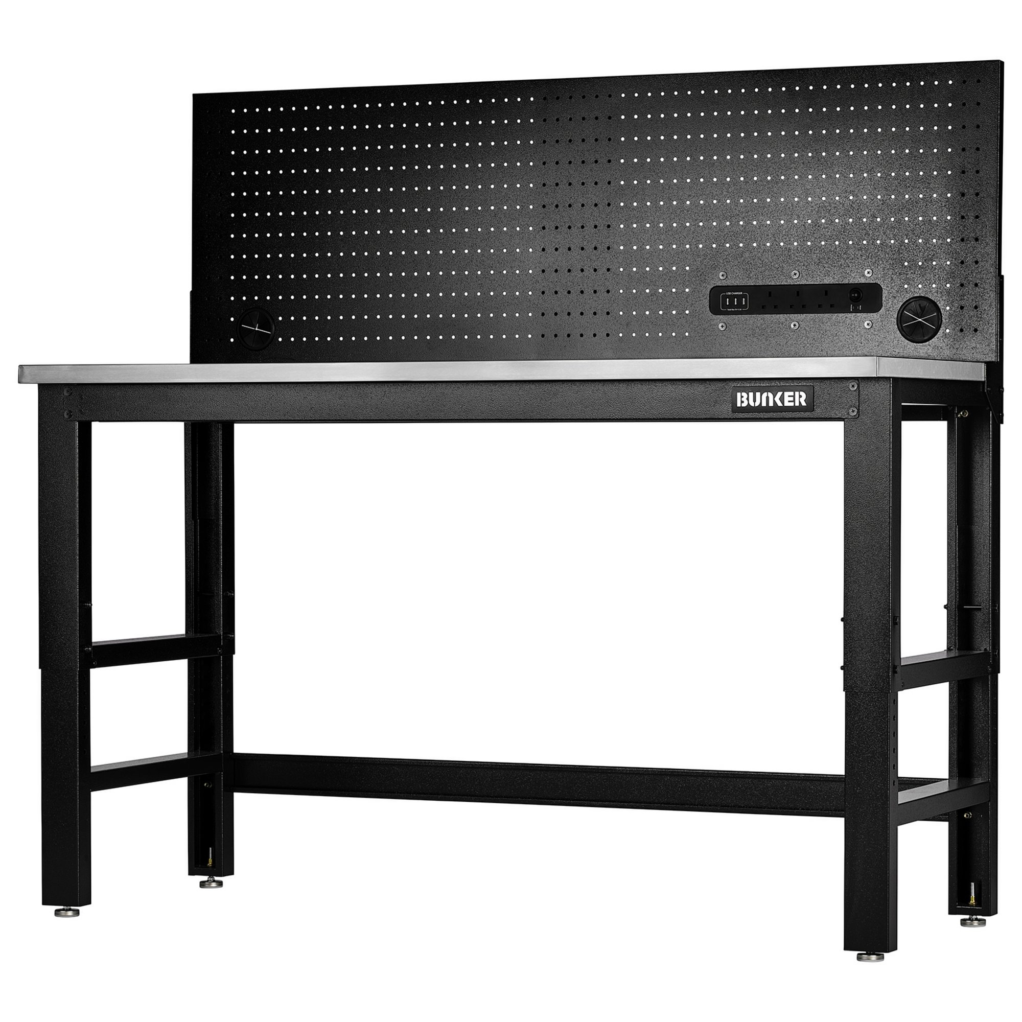 Draper 28097 B300-WB61SSPP Bunker&#174; Workbench With Stainless Steel Worktop And Power Pegboard, 1550mm