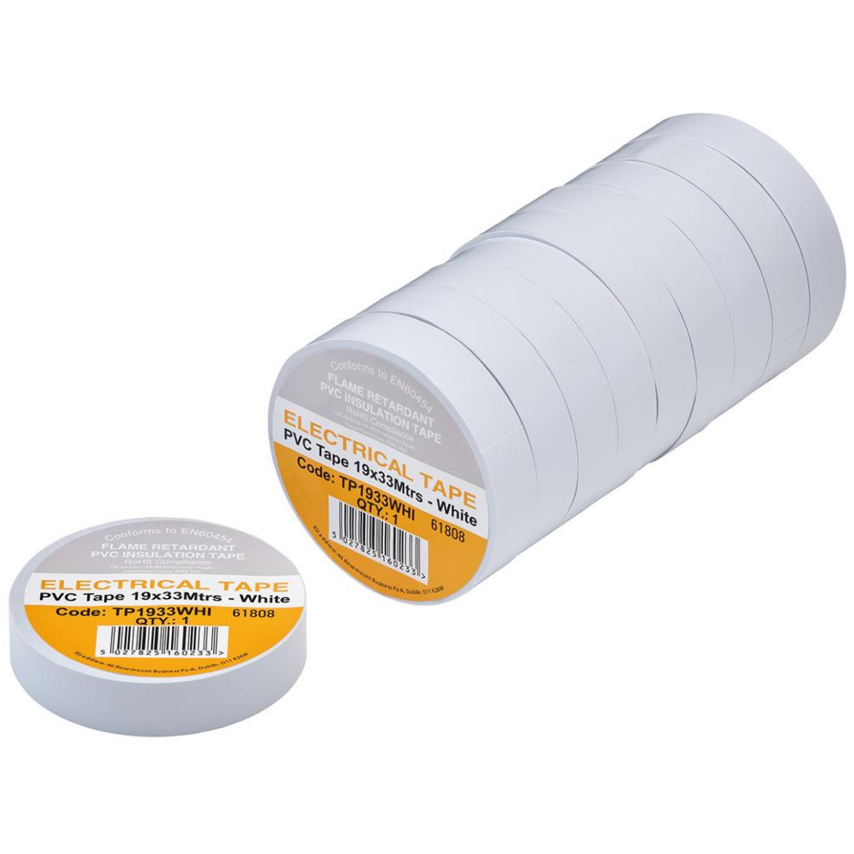 Draper 29503 White PVC Electrical Insulation Tape, 19mm x 33m (Pack of 10) 