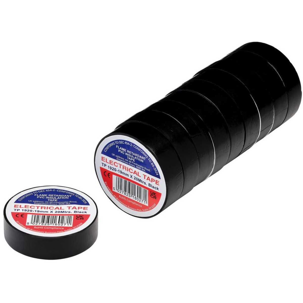 Draper 29505 Black PVC Electrical Insulation Tape, 19mm x 20m (Pack of 10) 