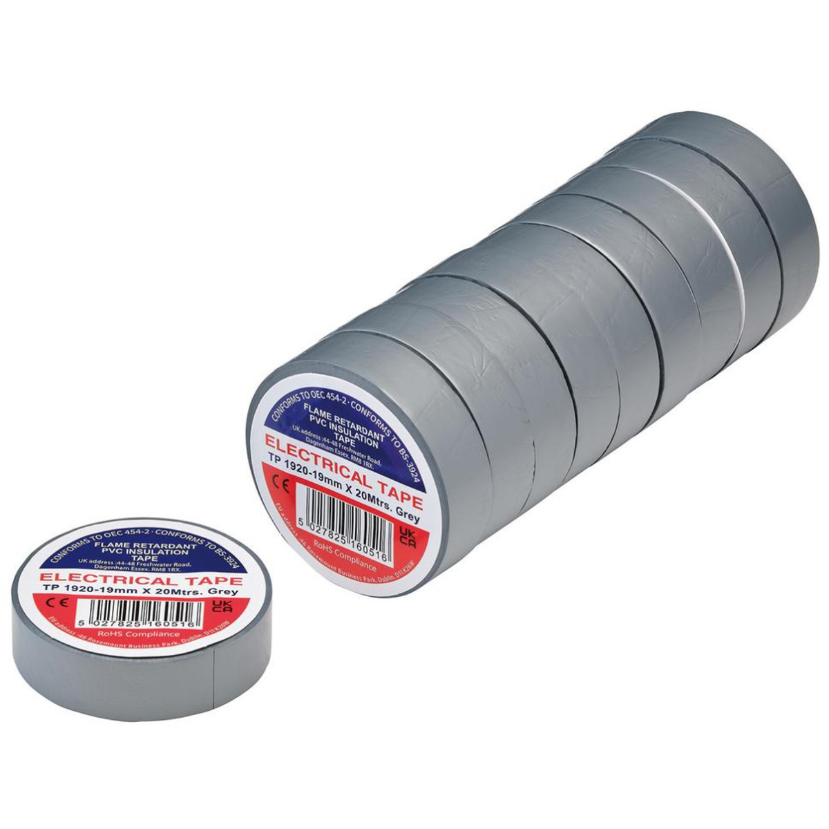 Draper 29527 Grey PVC Electrical Insulation Tape, 19mm x 20m (Pack of 10) 