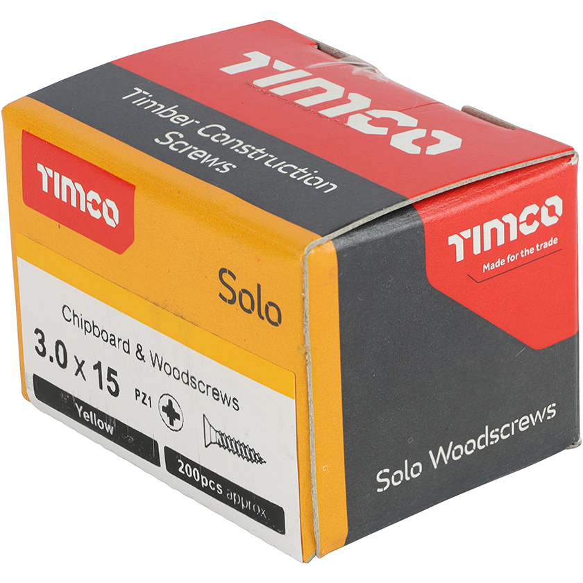 3.0mm x 15mm Solo Woodscrew PZ1 CSK - ZYP (Box of 200) 30015SOLOC Timco