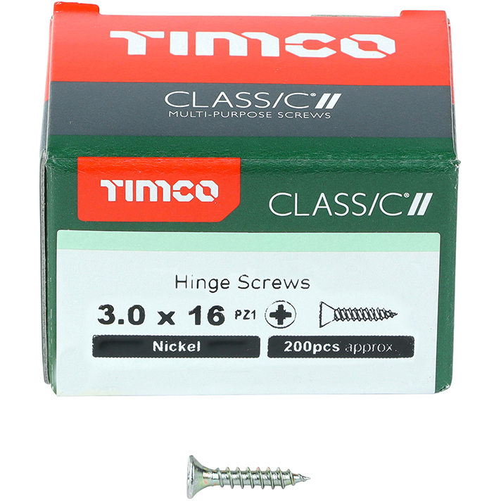 3.0mm x 16mm Classic Hinge Screw PZ1- NKL (Box of 200) 30016CLAHN Timco