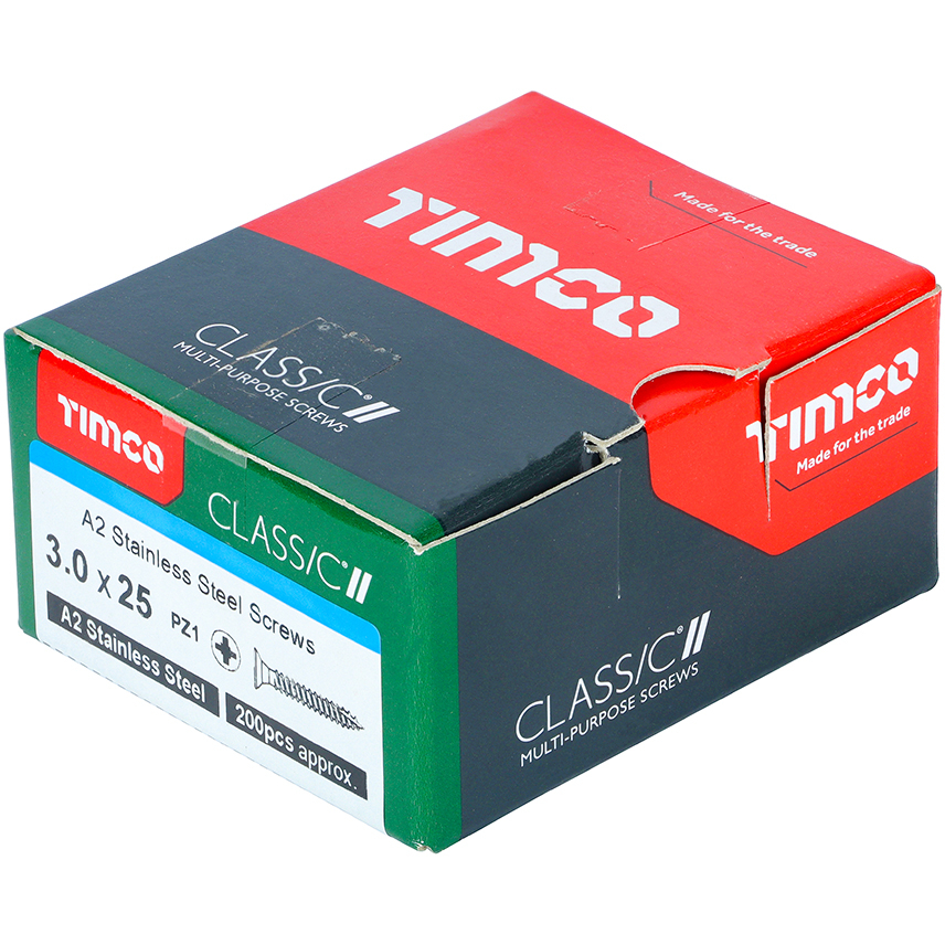 3.0mm x 25mm Classic Screw PZ1 CSK - A2 S/S (Box of 200) 30025CLASS Timco