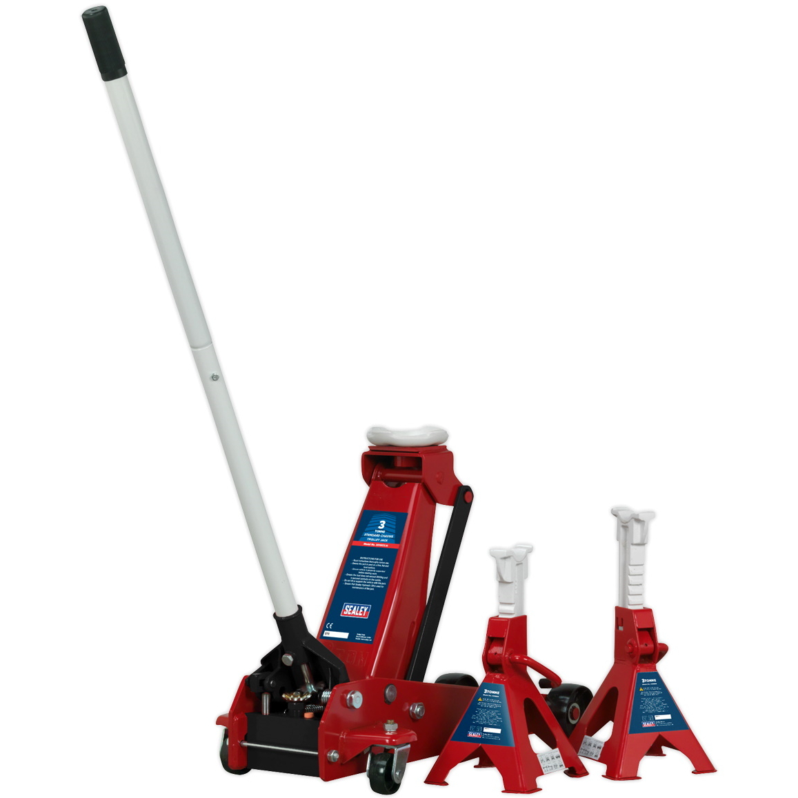 Sealey 3010CX Trolley Jack 3tonne Standard Chassis with Axle Stands (Pair) 3tonne Capacity per Stand