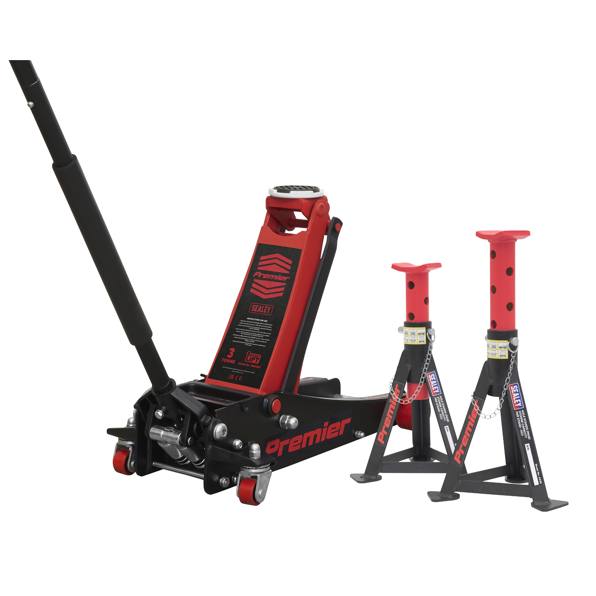 Sealey 3040ARCOMBO Trolley Jack 3t & Axle Stands (Pair) 3t per Stand Combo