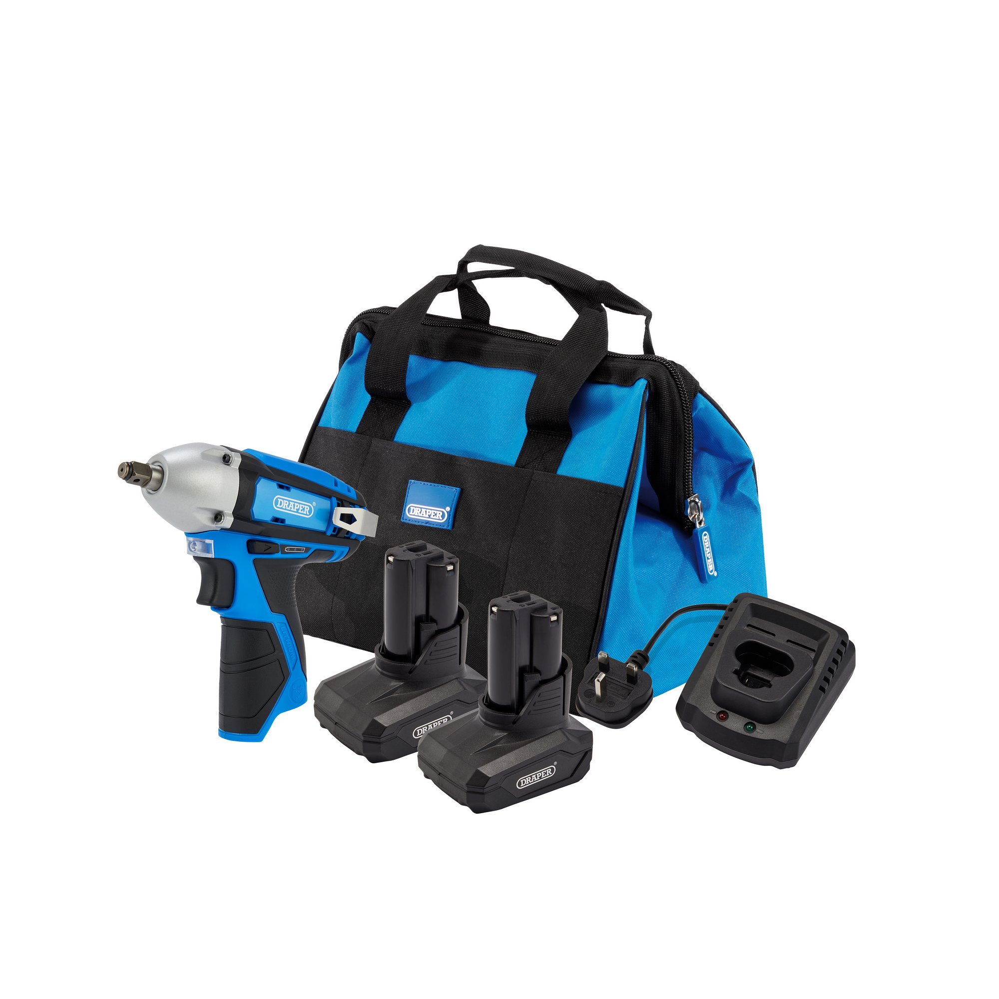 Draper 30604 PTK12VKIT 12 V Impact Wrench Kit, 2 X 4.0 Ah, 1 X Fast Charger, 1 X Tool Bag