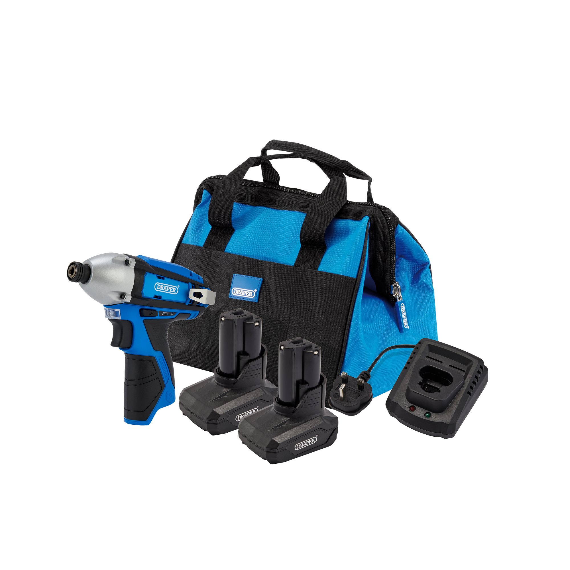 Draper 30605 PTK12VKIT 12 V Impact Driver Kit, 2 X 4.0 Ah, 1 X Fast Charger, 1 X Tool Bag