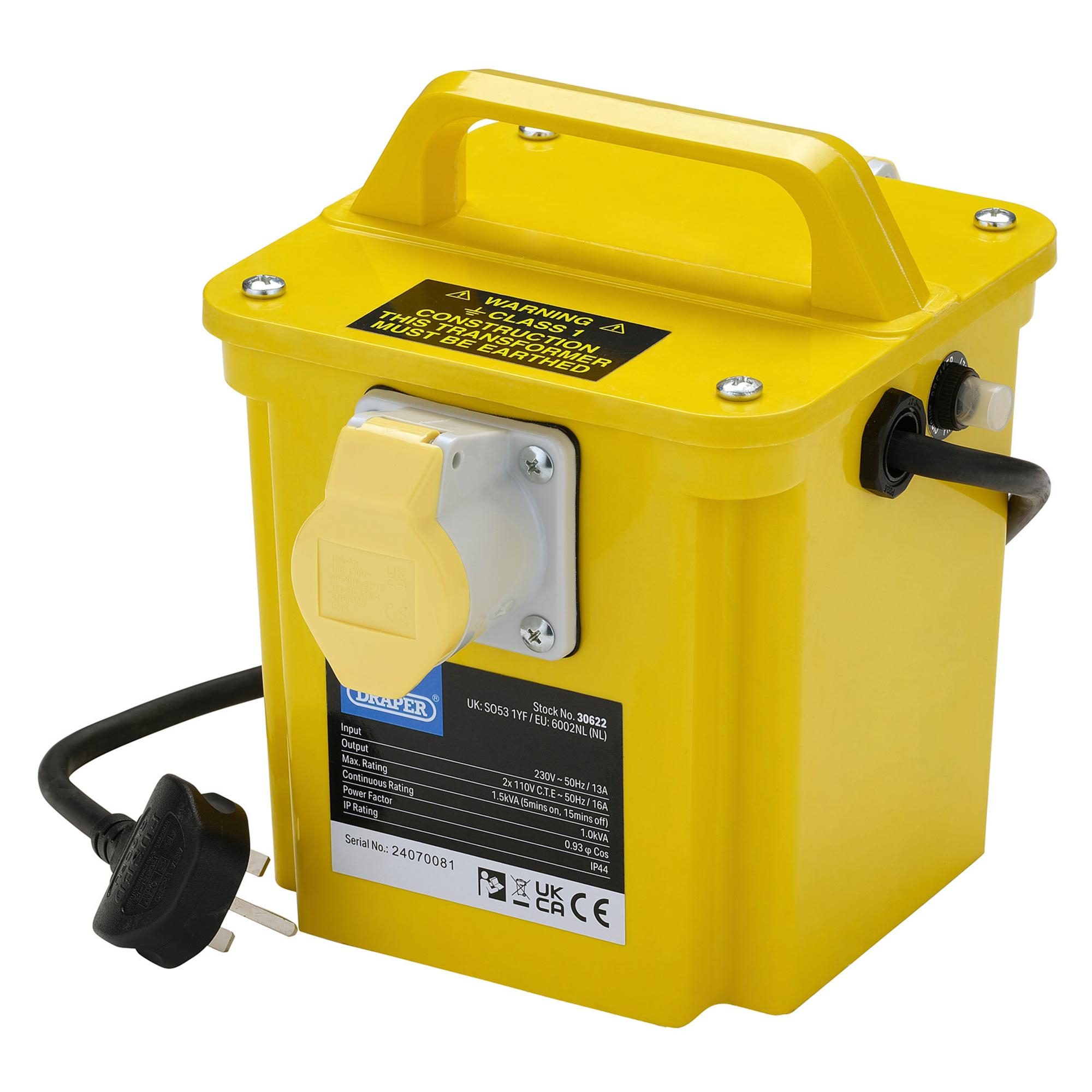 Draper 30622 DPT1500A 110 V Portable Transformer, 1.5k Va