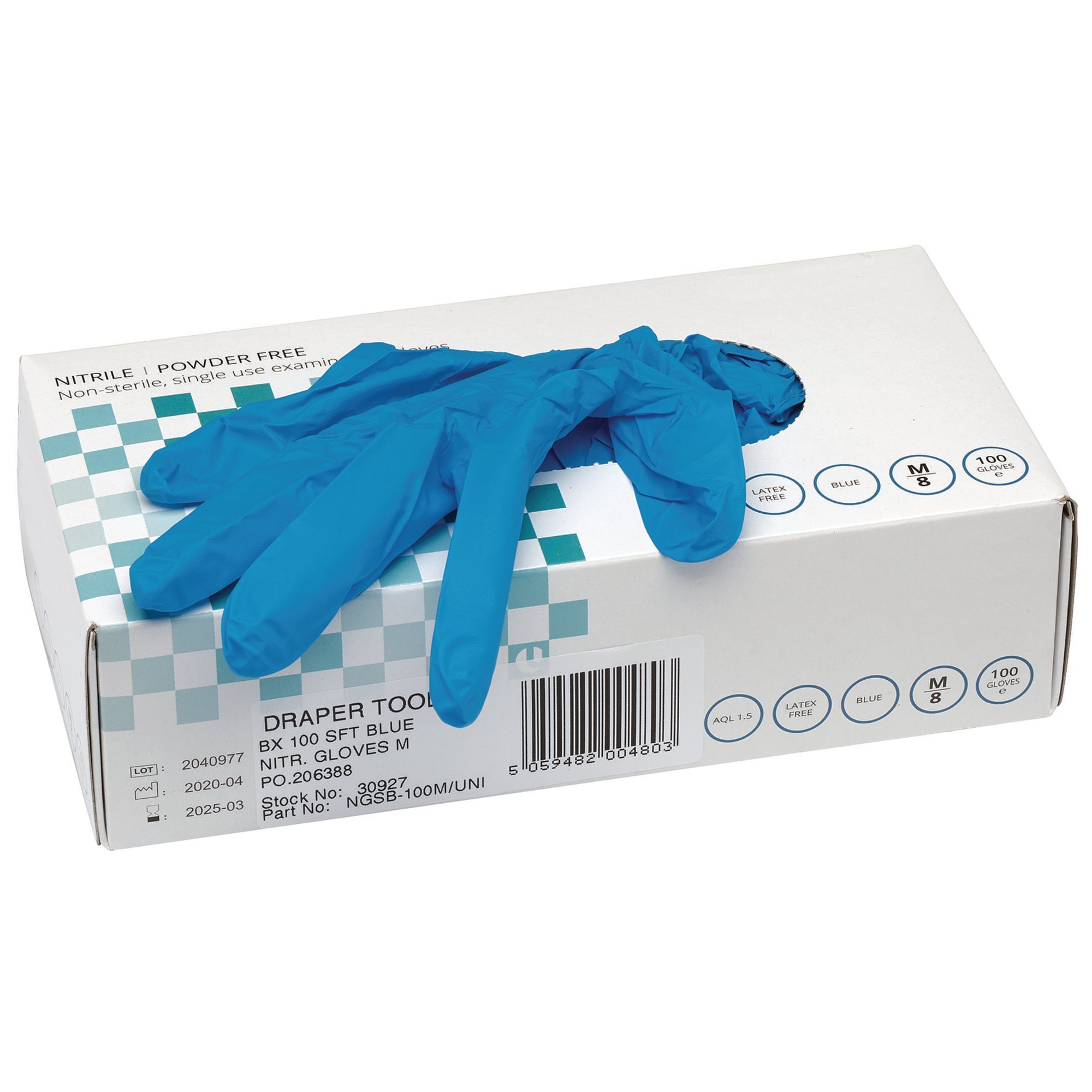 Draper 30927 NGSB-100M/UNI Medium Blue Powder Free Nitrile Gloves (Pack of 100)