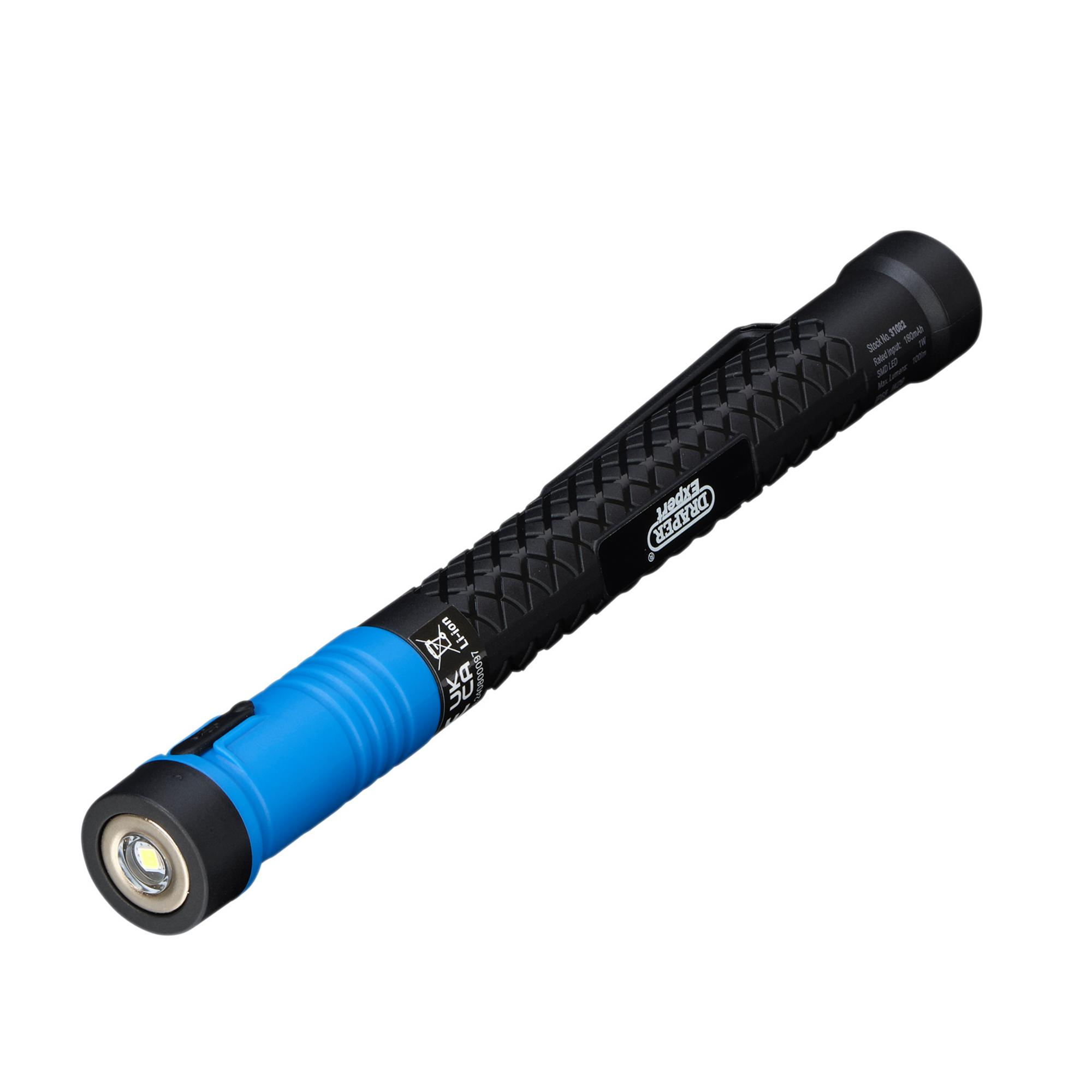 Draper 31082 RFLMP100 Expert Smd Led Usb Rechargeable Telescopic Torch With Magnetic Pickup, 1 W, 100 Lumens, Usb C Cable Supplied