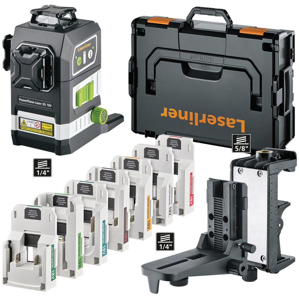 Laserliner 32168 036.380-1 PowerPlane-Laser 3G Multi-18V Set Three-Dimensional Green Laser