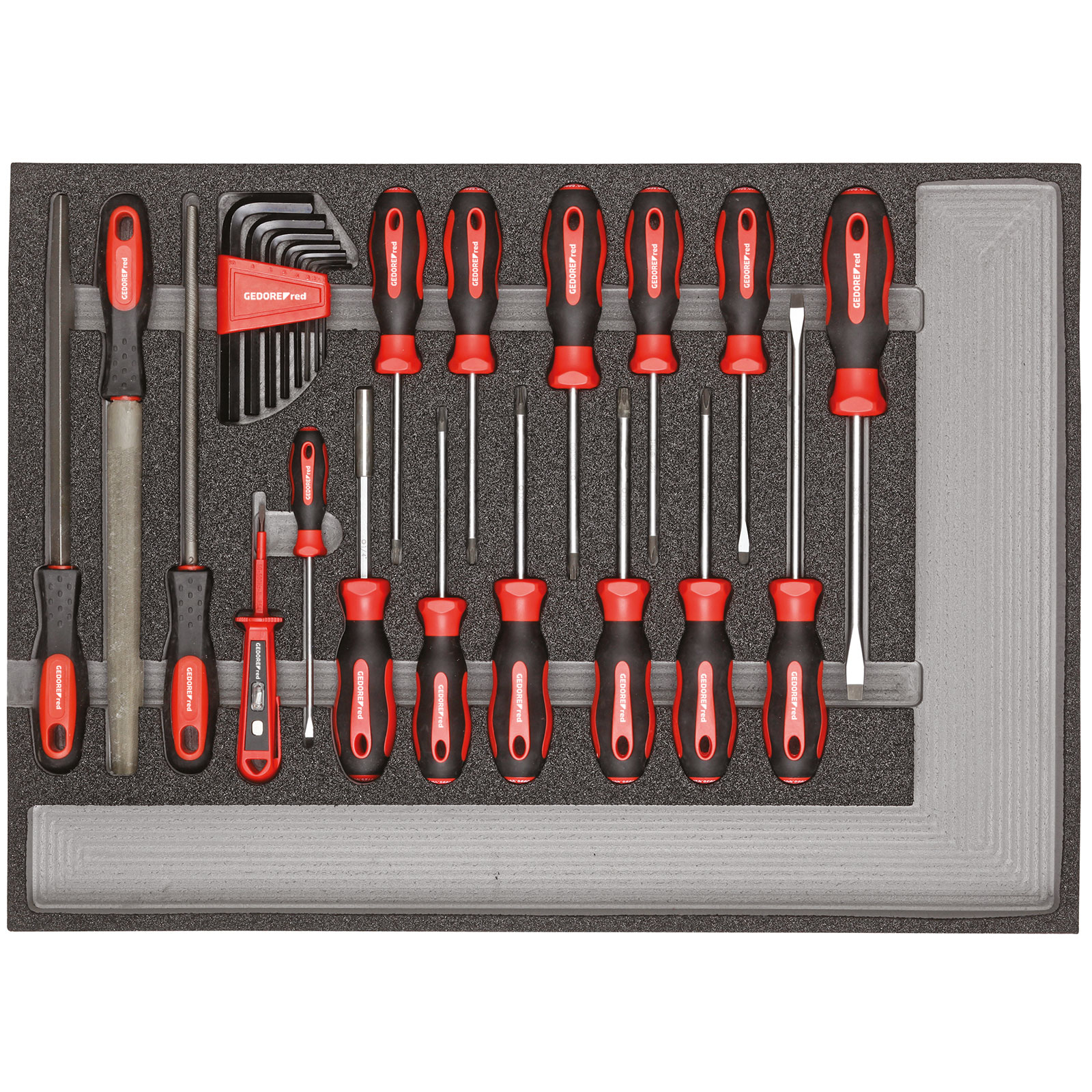 Gedore RED 3301683 Tool Set Screwdriver and File Set in Foam Module 26 Piece