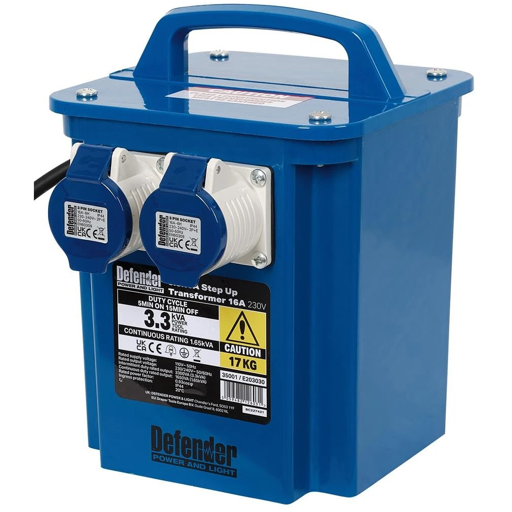 Defender E203030 3.3kVA 230V Step Up Transformer, 16A