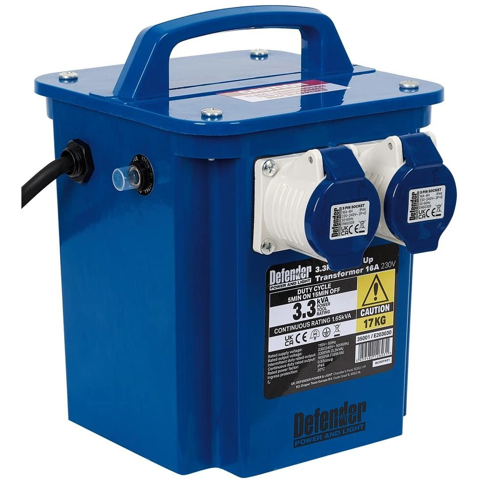 Defender E203030 3.3kVA 230V Step Up Transformer, 16A