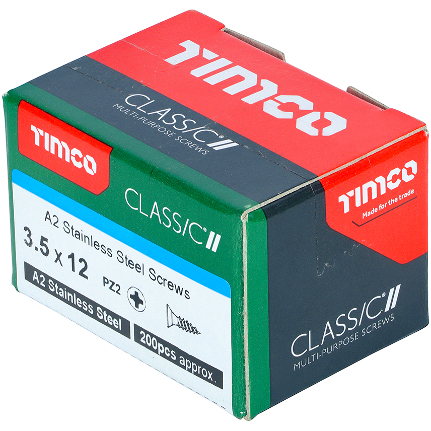 3.5mm x 12mm Classic Screw PZ2 CSK - A2 S/S (Box of 200) 35012CLASS Timco