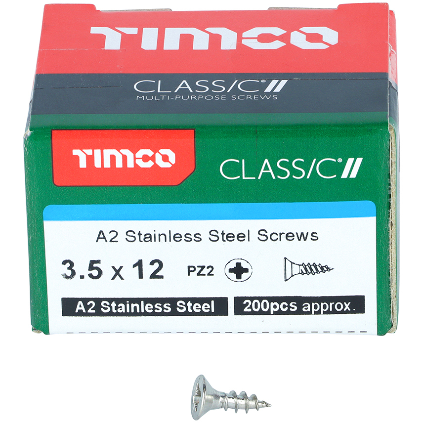 3.5mm x 12mm Classic Screw PZ2 CSK - A2 S/S (Box of 200) 35012CLASS Timco