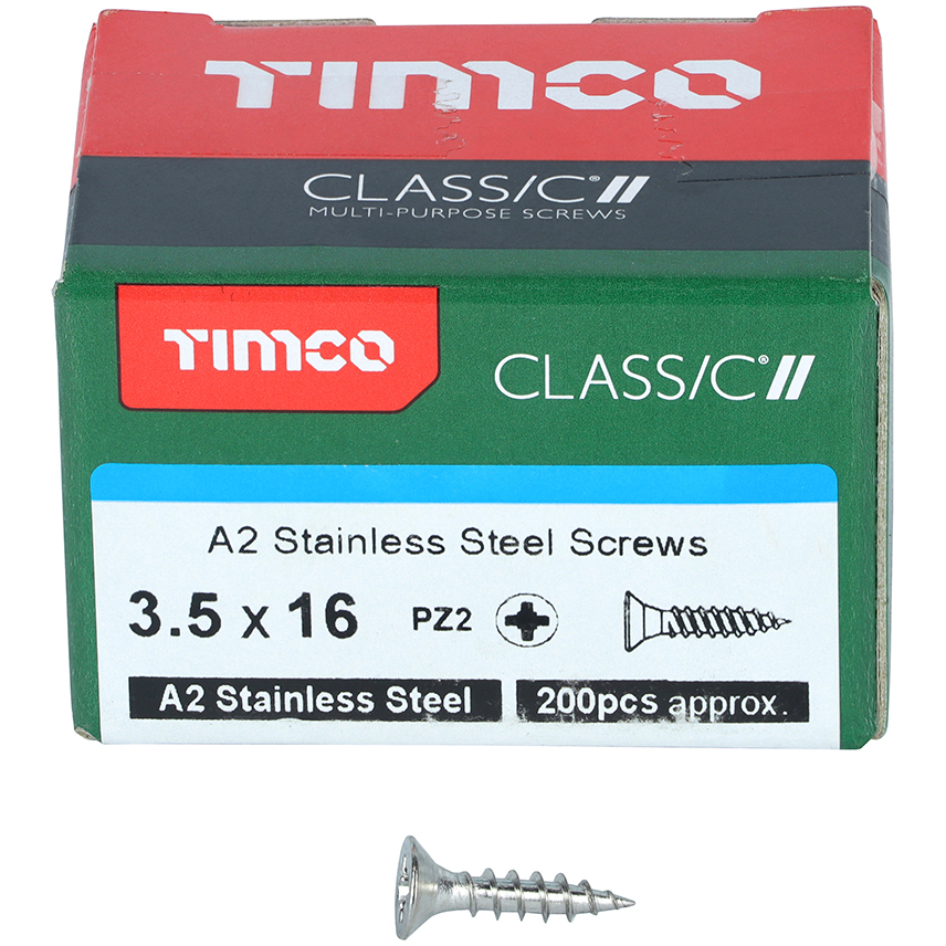 3.5mm x 16mm Classic Screw PZ2 CSK - A2 S/S (Box of 200) 35016CLASS Timco