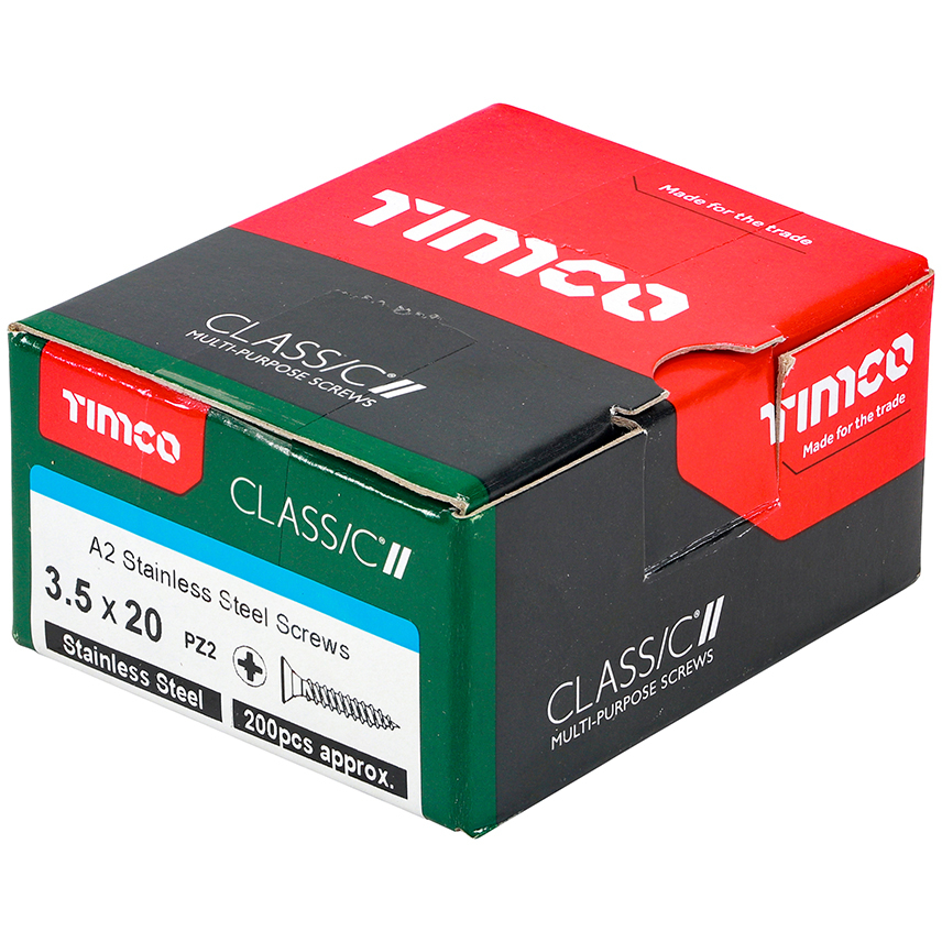 3.5mm x 20mm Classic Screw PZ2 CSK - A2 S/S (Box of 200) 35020CLASS Timco