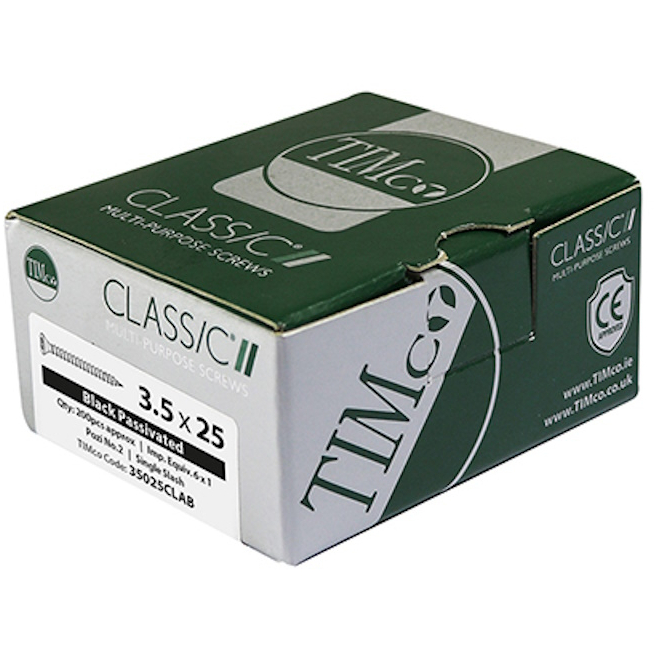 3.5mm x 25mm Classic Screw PZ2 CSK - BLACK (Box of 200) 35025CLAB Timco