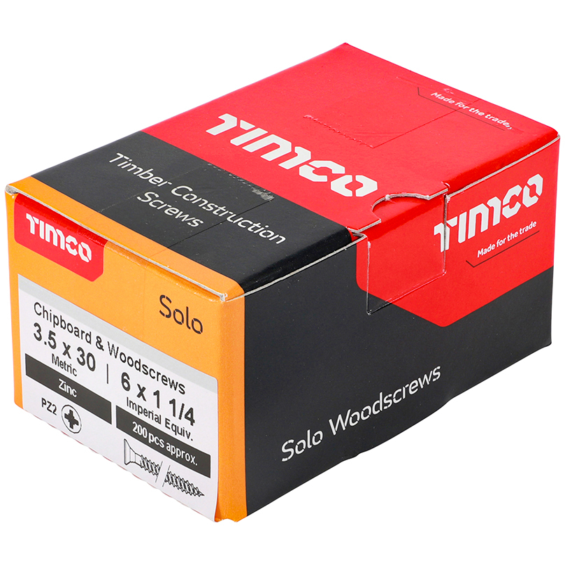 3.5mm x 30mm Solo Woodscrew PZ2 CSK - BZP (Box of 200) 35030SOLOZ Timco