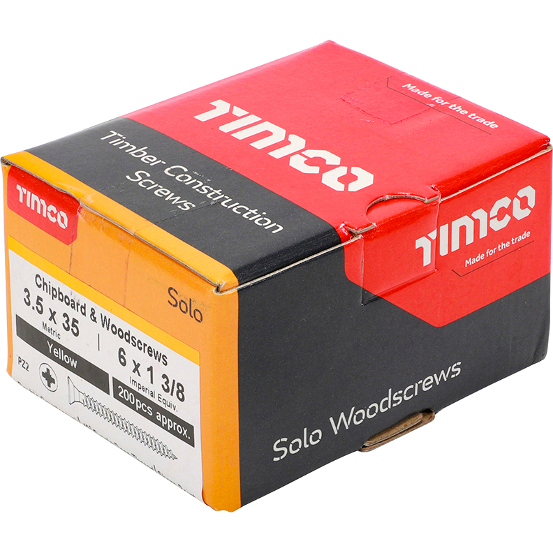 3.5mm x 35mm Solo Woodscrew PZ2 CSK - ZYP (Box of 200) 35035SOLOC Timco