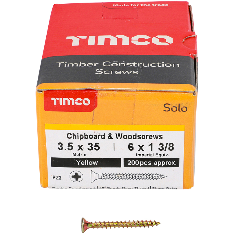 3.5mm x 35mm Solo Woodscrew PZ2 CSK - ZYP (Box of 200) 35035SOLOC Timco