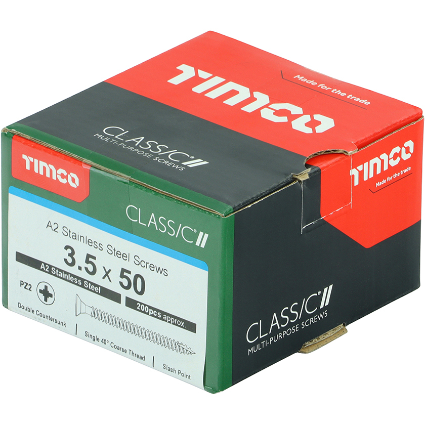 3.5mm x 50mm Classic Screw PZ2 CSK - A2 S/S (Box of 200) 35050CLASS Timco