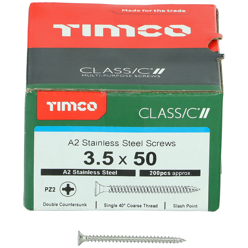 3.5mm x 50mm Classic Screw PZ2 CSK - A2 S/S (Box of 200) 35050CLASS Timco