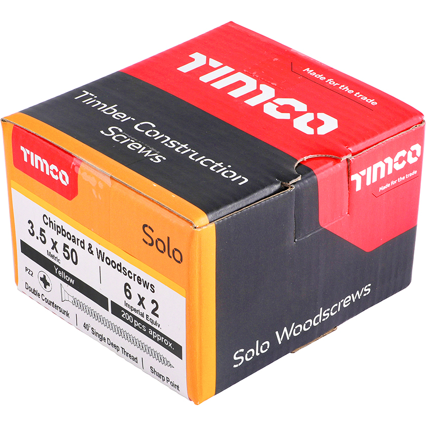 3.5mm x 50mm Solo Woodscrew PZ2 CSK - ZYP (Box of 200) 35050SOLOC Timco
