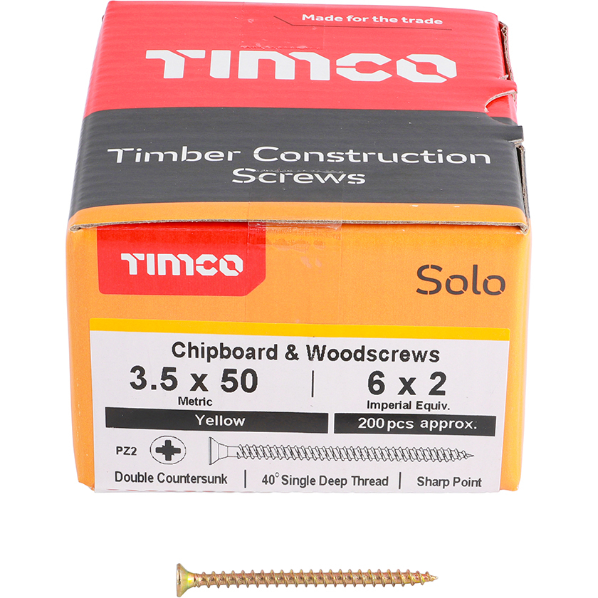 3.5mm x 50mm Solo Woodscrew PZ2 CSK - ZYP (Box of 200) 35050SOLOC Timco