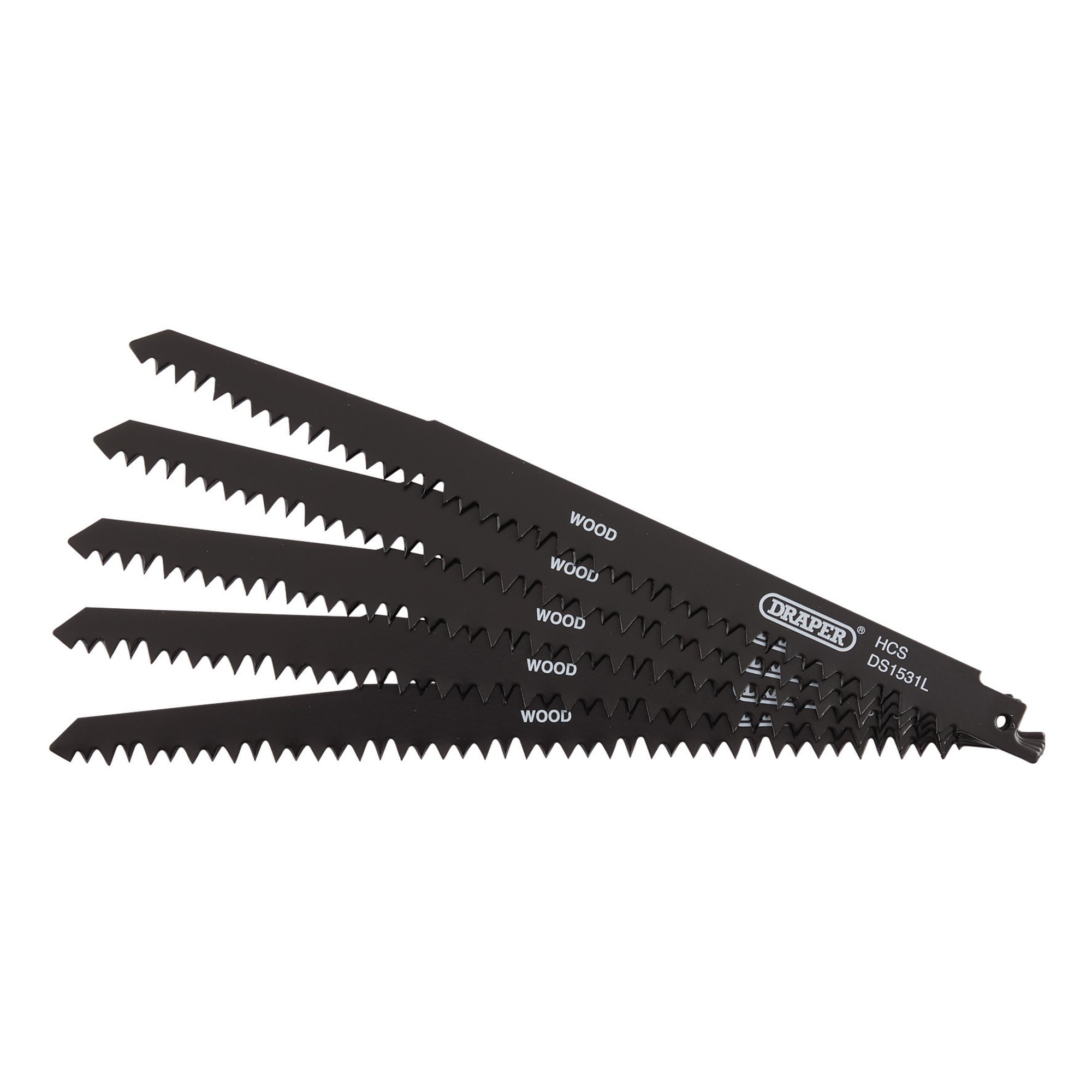Draper 38803 DS1531L Reciprocating Saw Blades For Wood Cutting, 240mm, 5tpi (Pack Of 5)