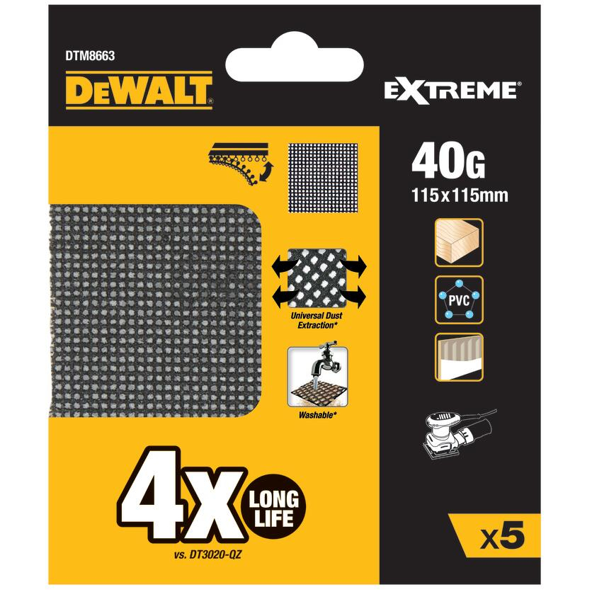 DeWalt DTM8663-QZ EXTREME Universal Abrasive Mesh 1/4 Sheet  40G Pack x 5