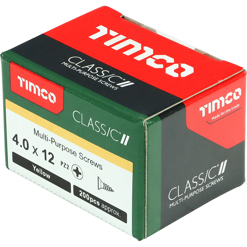4.0mm x 12mm Classic Screw PZ2 CSK - ZYP (Box of 200) 40012CLAF Timco