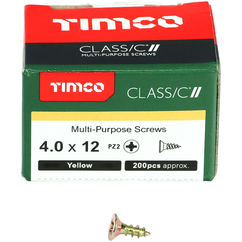 4.0mm x 12mm Classic Screw PZ2 CSK - ZYP (Box of 200) 40012CLAF Timco