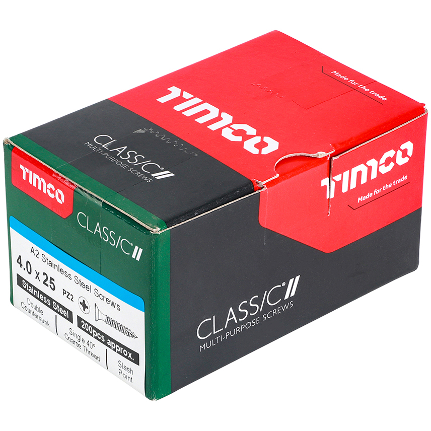 4.0mm x 25mm Classic Screw PZ2 CSK - A2 S/S (Box of 200) 40025CLASS Timco