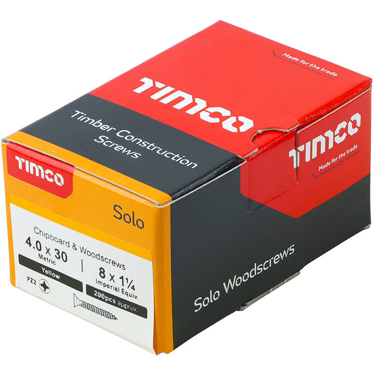 4.0mm x 30mm Solo Woodscrew PZ2 CSK - ZYP (Box of 200) 40030SOLOC Timco